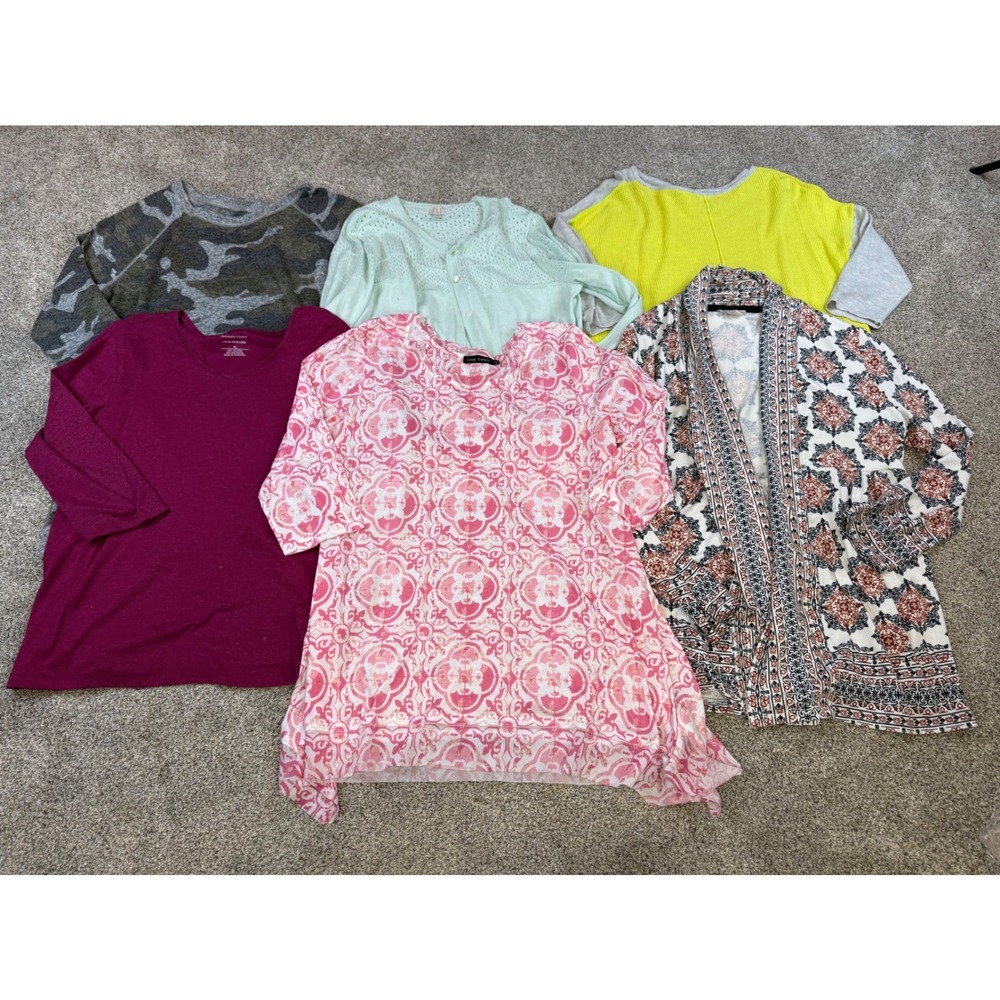 Womens Mixed Top‎ Lot 6pc Pink Tunic Camo Sweatshirt Cardigan Colorblock XL L